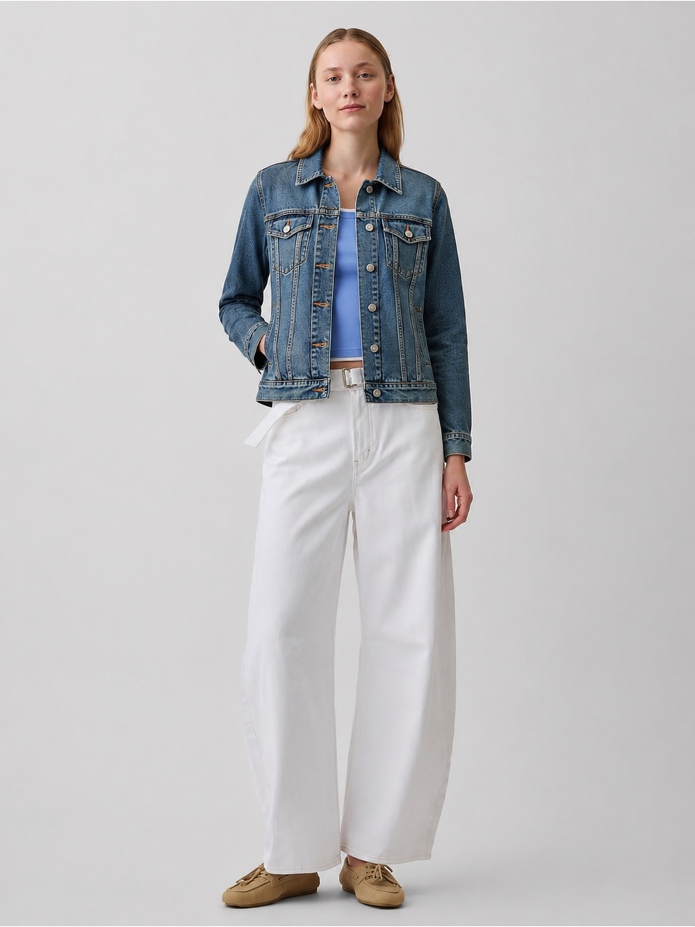 GAP Stretch Denim Jacket Medium Wash Fitted Y2K Women’s M - Picture 1 of 5
